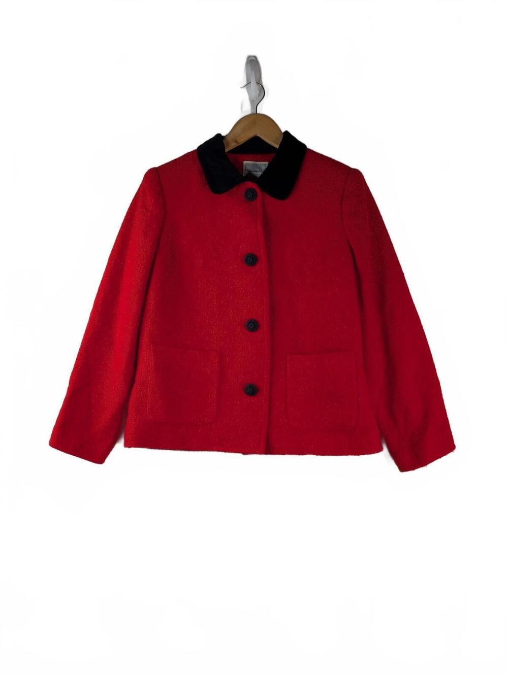 Vintage Susan Bristol Red Wool Blend Blazer with Black Velvet Collar Size 4P